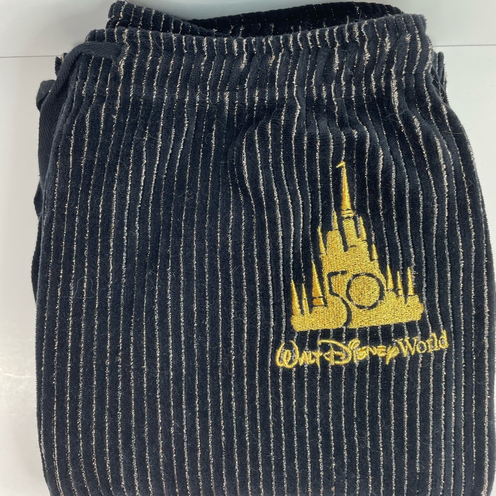 Disney World Spirt Jersey Velure Jogger Pants 50th Black With Gold Stripes Small